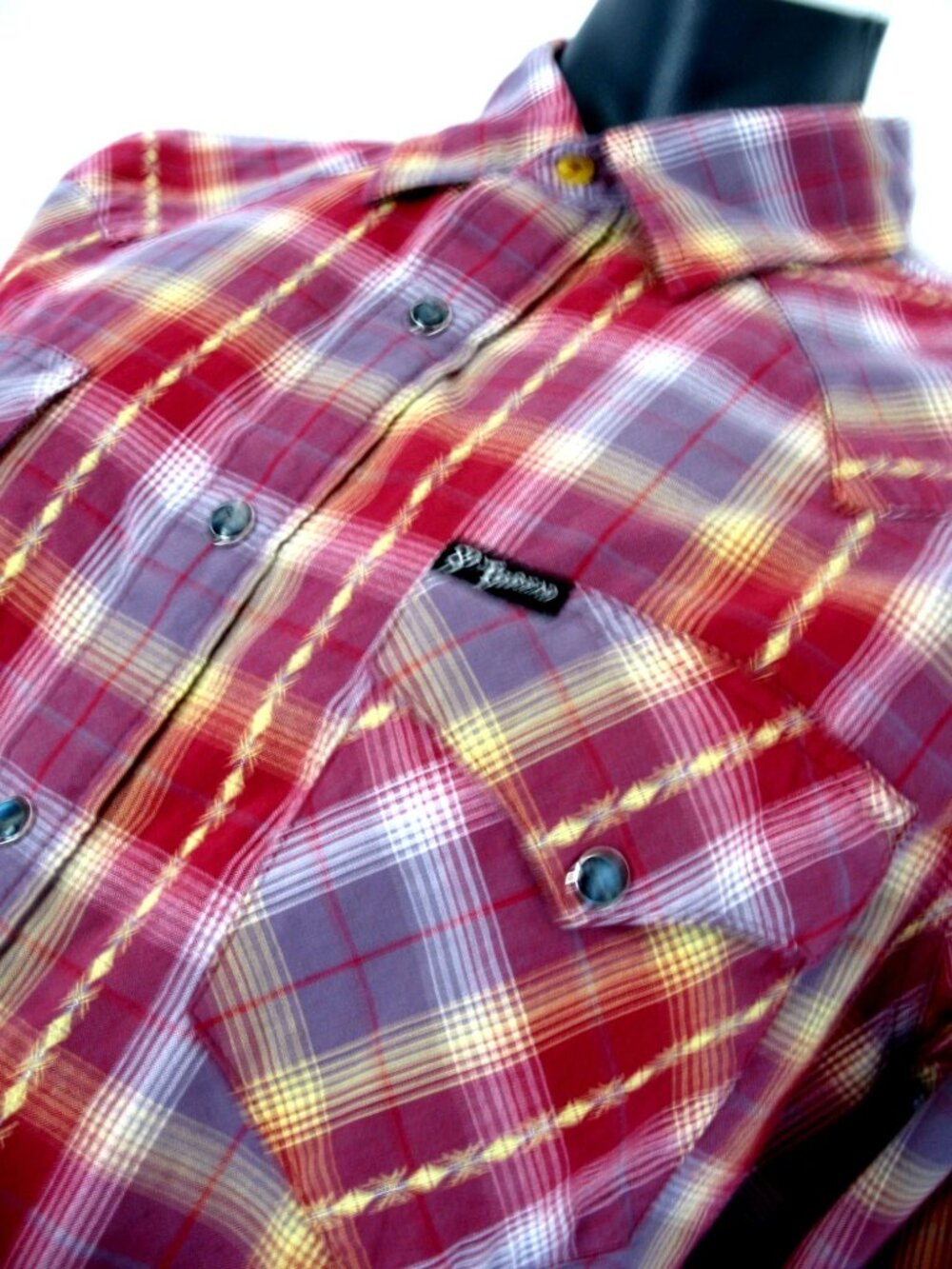 Southern Thread Western Shirt Men's sz Med  Button Front L SL, Plaid, Red,